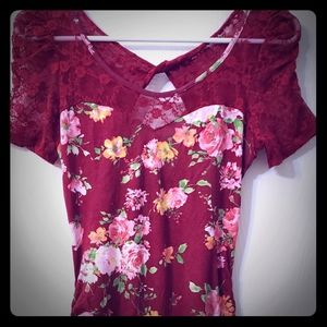 Red floral top with lace